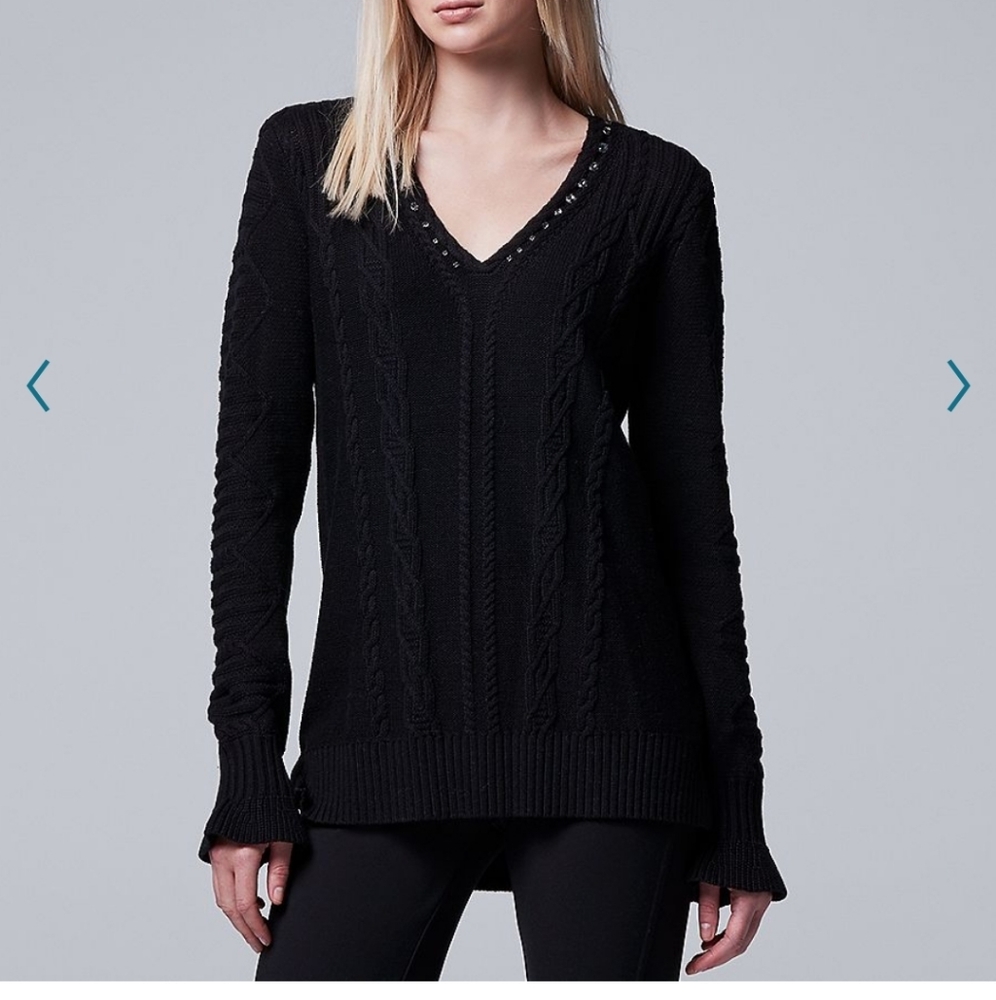Simply Vera Vera Wang Cable Knit V Neck Sweater NWT